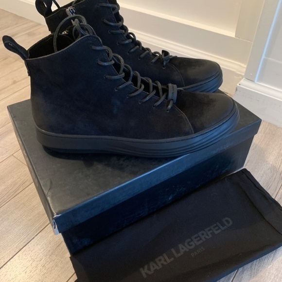 Karl Lagerfeld Shoes Black Nubuck High Tops Sneakers - Picture 5 of 10